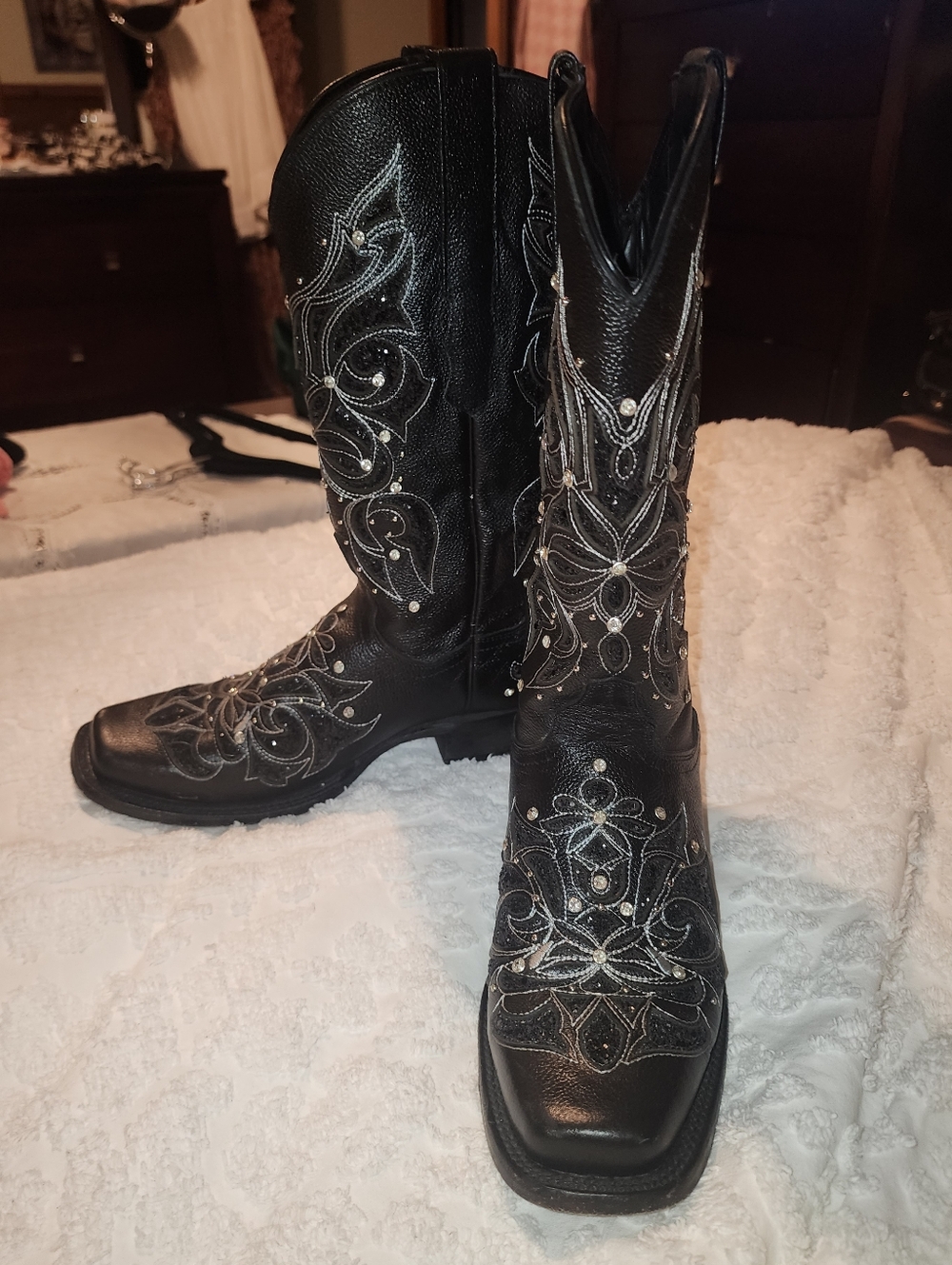 Rock'em Miranda Snip Toe Cowgirl Boots Black Studded Women's Mid Calf, Sz 9 - Picture 5 of 9